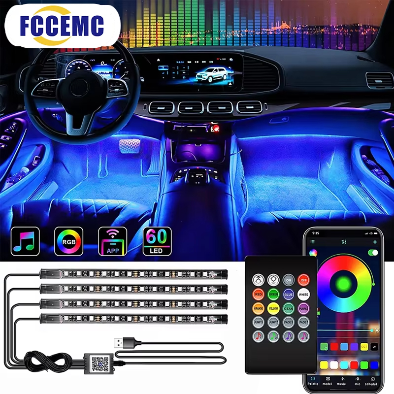 RGB Backlight Remote App Music - Led Ambient Interior Car Lights App Control 评论和价格