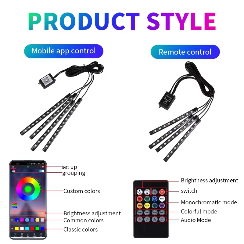 RGB Backlight Remote App Music - Led Ambient Interior Car Lights App Control 评论和价格